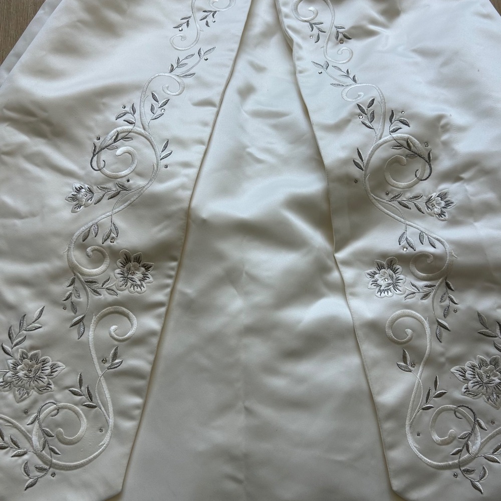 Vintage Jessica McClintock Wedding Gown Satin White Floral Embroidered Gemstone - Picture 7 of 16